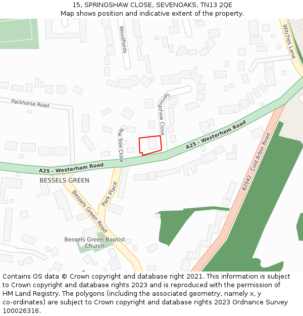 15, SPRINGSHAW CLOSE, SEVENOAKS, TN13 2QE: Location map and indicative extent of plot