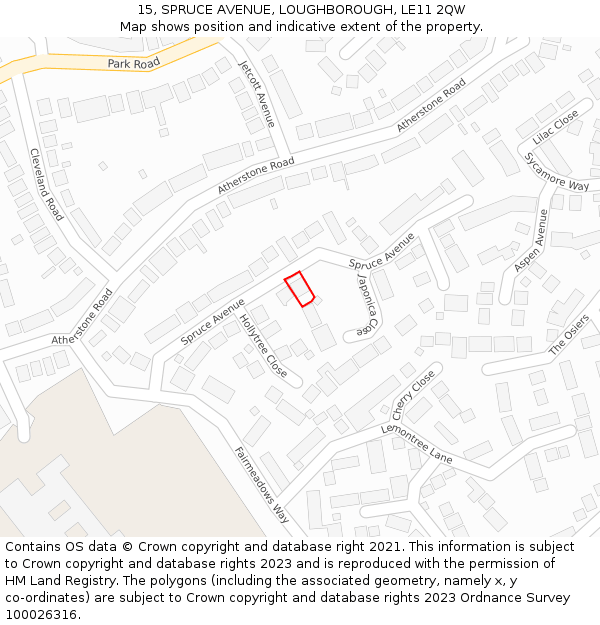 15, SPRUCE AVENUE, LOUGHBOROUGH, LE11 2QW: Location map and indicative extent of plot