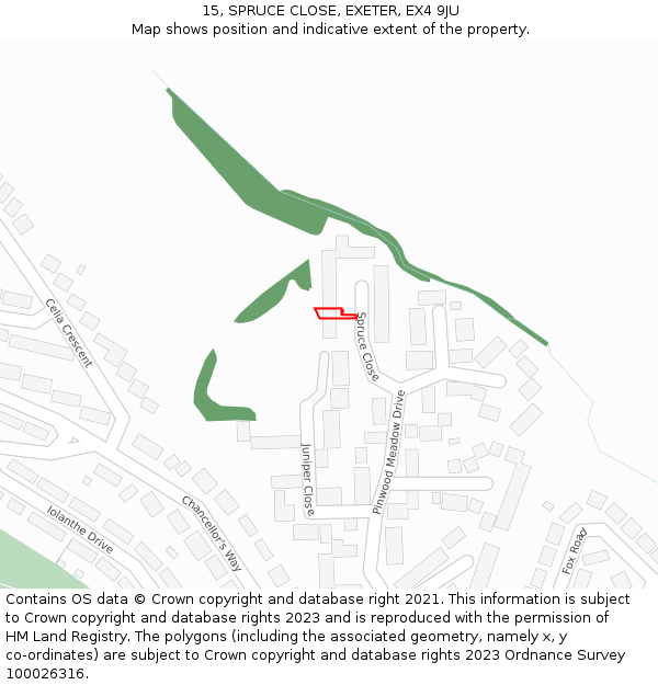 15, SPRUCE CLOSE, EXETER, EX4 9JU: Location map and indicative extent of plot