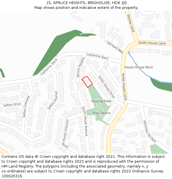 15, SPRUCE HEIGHTS, BRIGHOUSE, HD6 2JS: Location map and indicative extent of plot