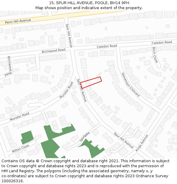 15, SPUR HILL AVENUE, POOLE, BH14 9PH: Location map and indicative extent of plot