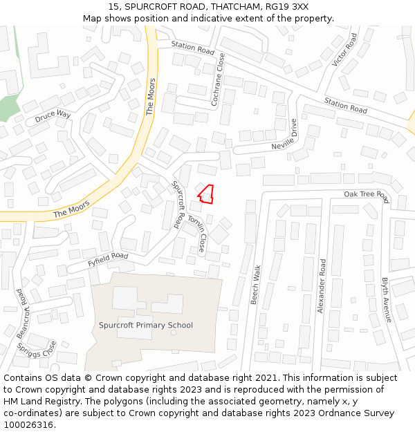 15, SPURCROFT ROAD, THATCHAM, RG19 3XX: Location map and indicative extent of plot