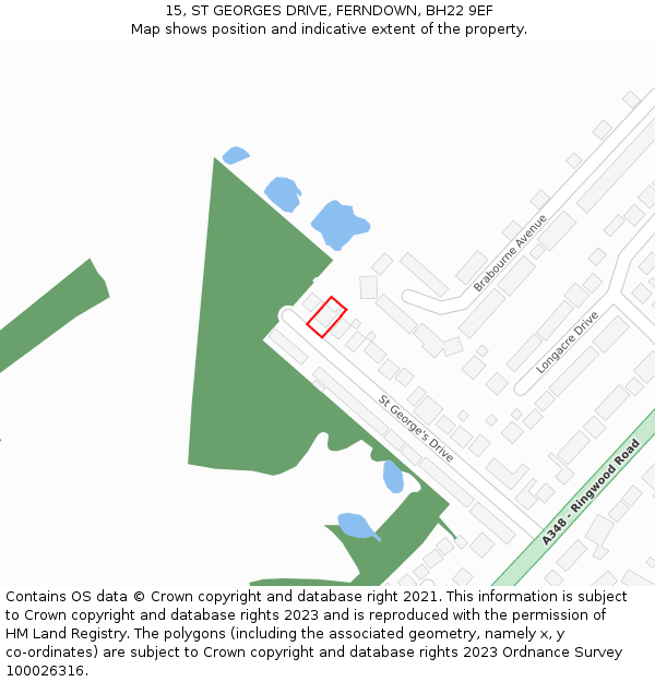 15, ST GEORGES DRIVE, FERNDOWN, BH22 9EF: Location map and indicative extent of plot