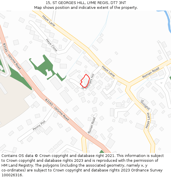 15, ST GEORGES HILL, LYME REGIS, DT7 3NT: Location map and indicative extent of plot