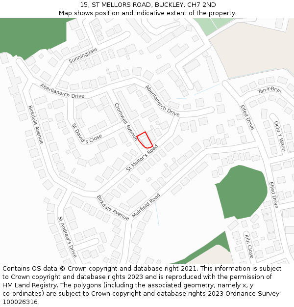 15, ST MELLORS ROAD, BUCKLEY, CH7 2ND: Location map and indicative extent of plot