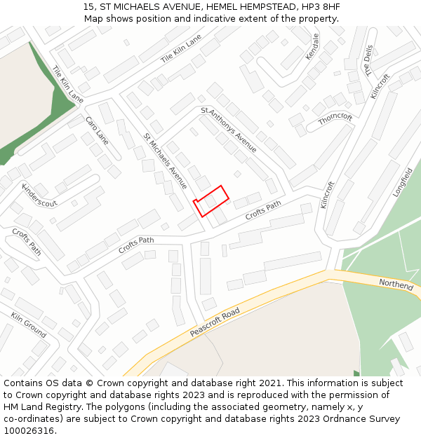 15, ST MICHAELS AVENUE, HEMEL HEMPSTEAD, HP3 8HF: Location map and indicative extent of plot