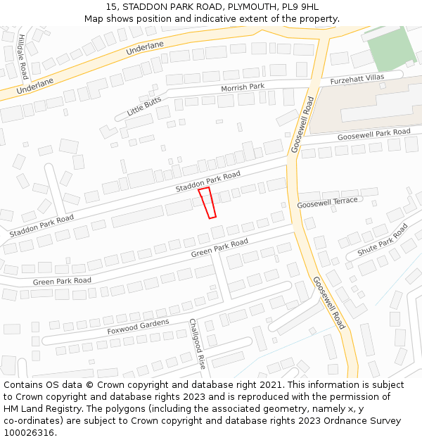 15, STADDON PARK ROAD, PLYMOUTH, PL9 9HL: Location map and indicative extent of plot
