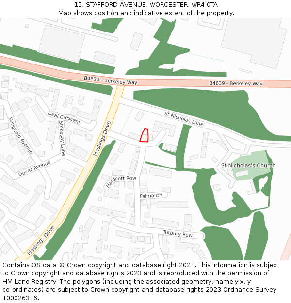 15, STAFFORD AVENUE, WORCESTER, WR4 0TA: Location map and indicative extent of plot