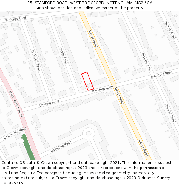 15, STAMFORD ROAD, WEST BRIDGFORD, NOTTINGHAM, NG2 6GA: Location map and indicative extent of plot