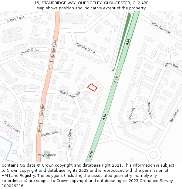 15, STANBRIDGE WAY, QUEDGELEY, GLOUCESTER, GL2 4RE: Location map and indicative extent of plot