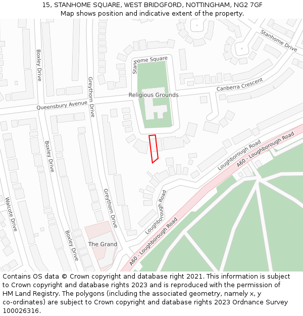 15, STANHOME SQUARE, WEST BRIDGFORD, NOTTINGHAM, NG2 7GF: Location map and indicative extent of plot