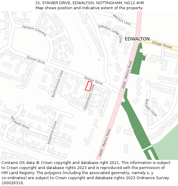 15, STANIER DRIVE, EDWALTON, NOTTINGHAM, NG12 4HR: Location map and indicative extent of plot