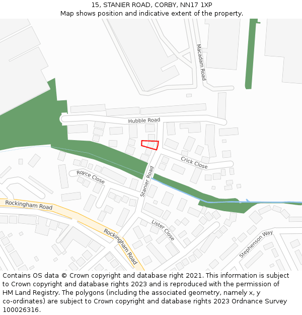 15, STANIER ROAD, CORBY, NN17 1XP: Location map and indicative extent of plot
