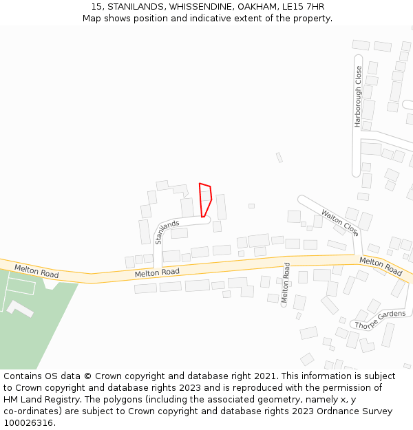 15, STANILANDS, WHISSENDINE, OAKHAM, LE15 7HR: Location map and indicative extent of plot