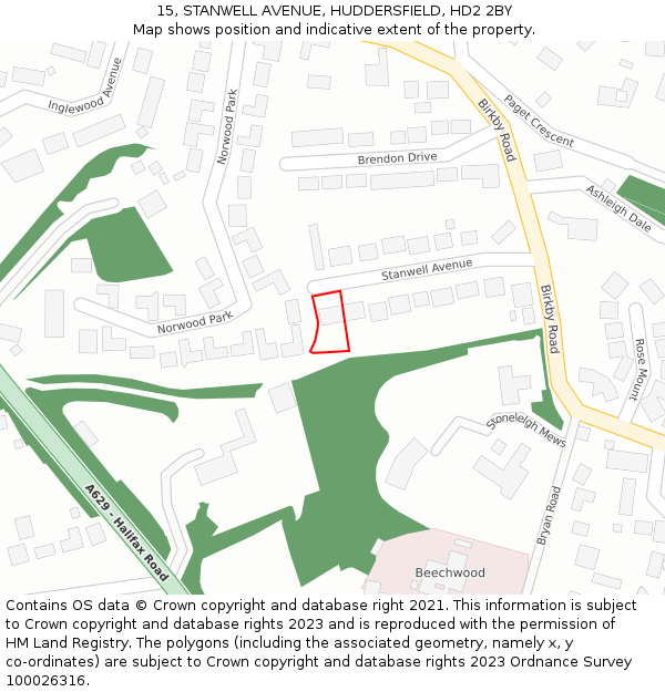 15, STANWELL AVENUE, HUDDERSFIELD, HD2 2BY: Location map and indicative extent of plot