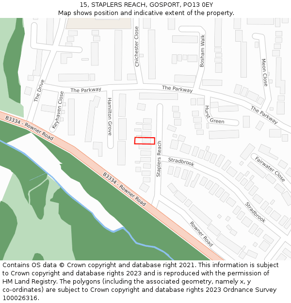 15, STAPLERS REACH, GOSPORT, PO13 0EY: Location map and indicative extent of plot