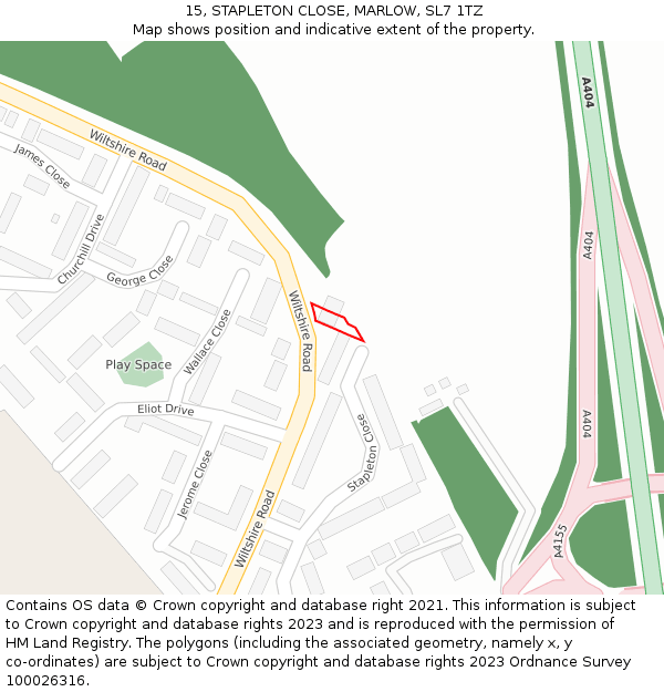 15, STAPLETON CLOSE, MARLOW, SL7 1TZ: Location map and indicative extent of plot