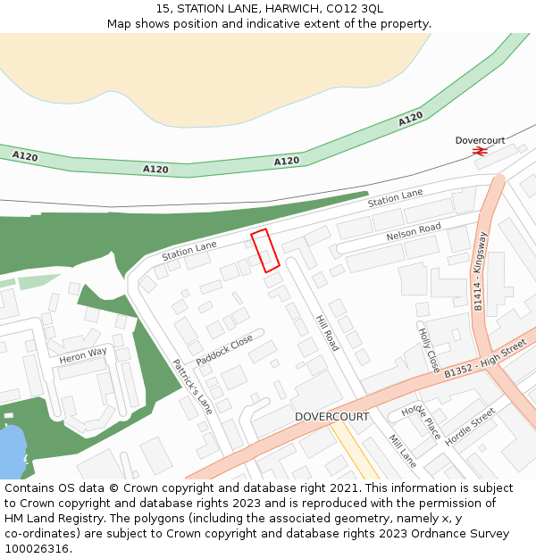 15, STATION LANE, HARWICH, CO12 3QL: Location map and indicative extent of plot