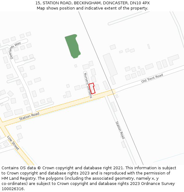 15, STATION ROAD, BECKINGHAM, DONCASTER, DN10 4PX: Location map and indicative extent of plot