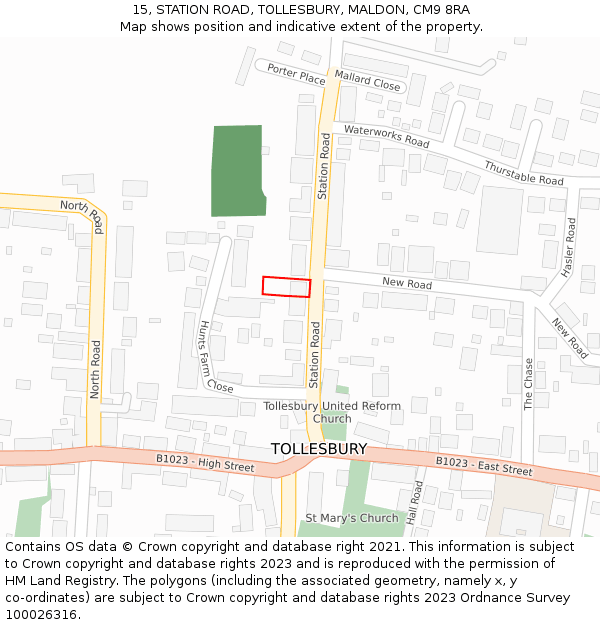 15, STATION ROAD, TOLLESBURY, MALDON, CM9 8RA: Location map and indicative extent of plot