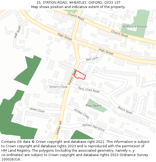 15, STATION ROAD, WHEATLEY, OXFORD, OX33 1ST: Location map and indicative extent of plot