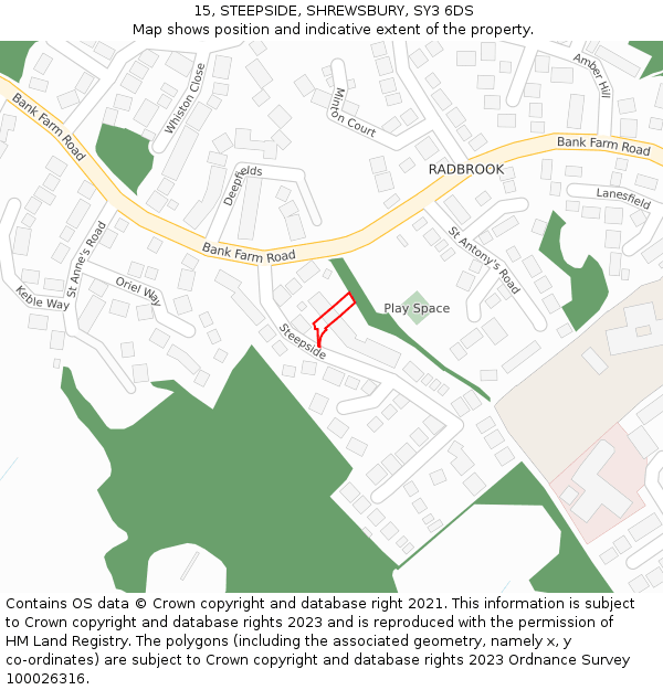 15, STEEPSIDE, SHREWSBURY, SY3 6DS: Location map and indicative extent of plot