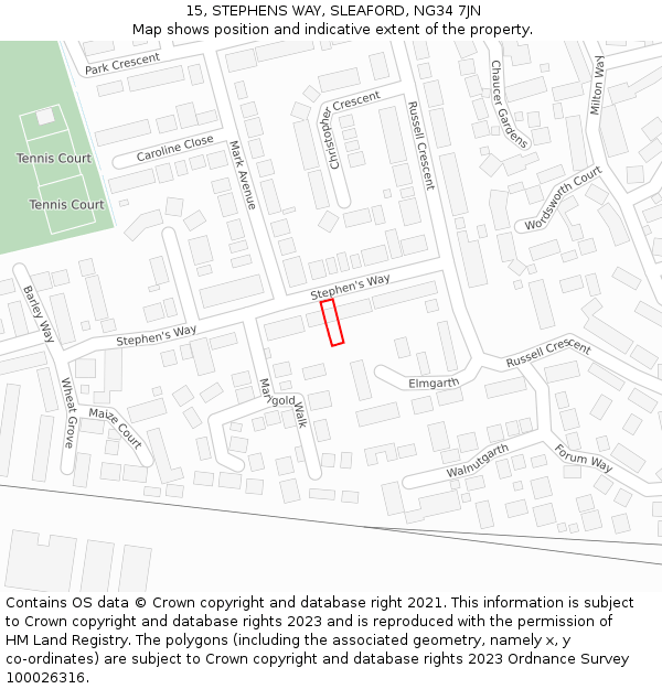 15, STEPHENS WAY, SLEAFORD, NG34 7JN: Location map and indicative extent of plot