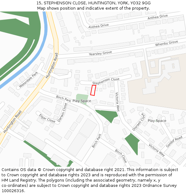 15, STEPHENSON CLOSE, HUNTINGTON, YORK, YO32 9GG: Location map and indicative extent of plot