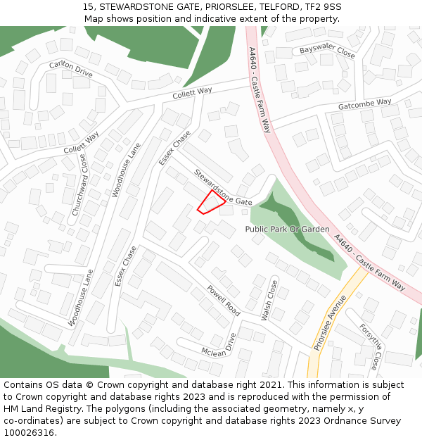 15, STEWARDSTONE GATE, PRIORSLEE, TELFORD, TF2 9SS: Location map and indicative extent of plot