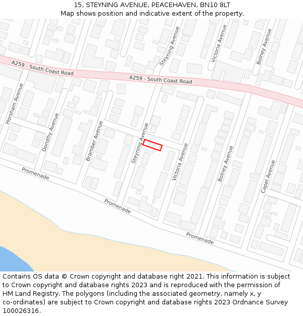 15, STEYNING AVENUE, PEACEHAVEN, BN10 8LT: Location map and indicative extent of plot