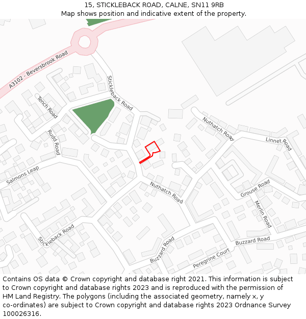 15, STICKLEBACK ROAD, CALNE, SN11 9RB: Location map and indicative extent of plot