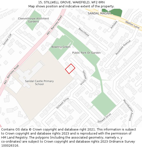 15, STILLWELL GROVE, WAKEFIELD, WF2 6RN: Location map and indicative extent of plot