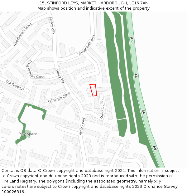 15, STINFORD LEYS, MARKET HARBOROUGH, LE16 7XN: Location map and indicative extent of plot