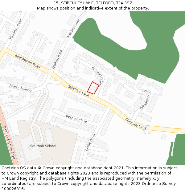 15, STIRCHLEY LANE, TELFORD, TF4 3SZ: Location map and indicative extent of plot