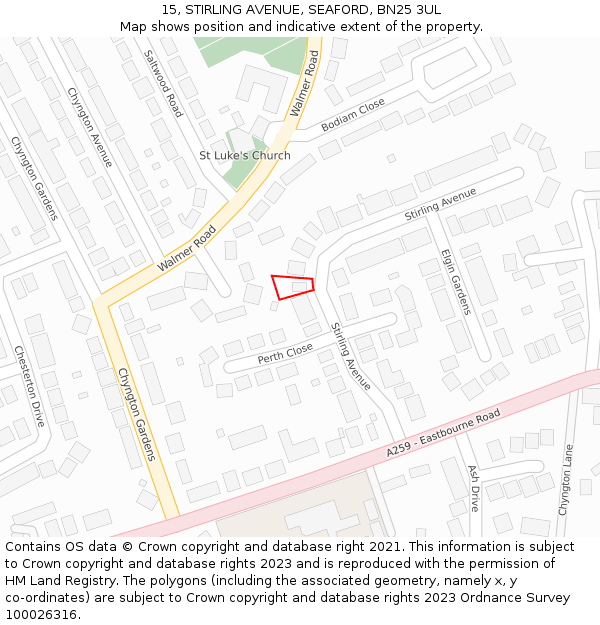 15, STIRLING AVENUE, SEAFORD, BN25 3UL: Location map and indicative extent of plot