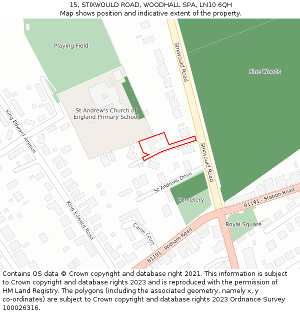 15, STIXWOULD ROAD, WOODHALL SPA, LN10 6QH: Location map and indicative extent of plot