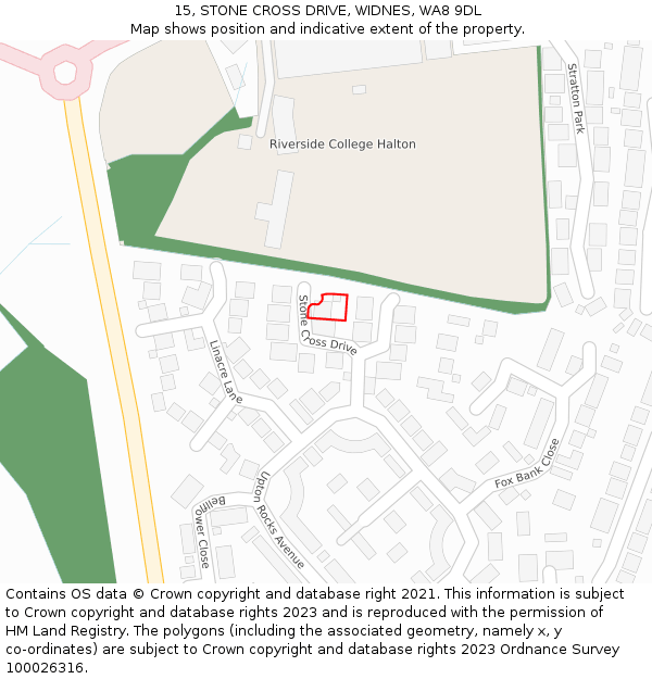 15, STONE CROSS DRIVE, WIDNES, WA8 9DL: Location map and indicative extent of plot