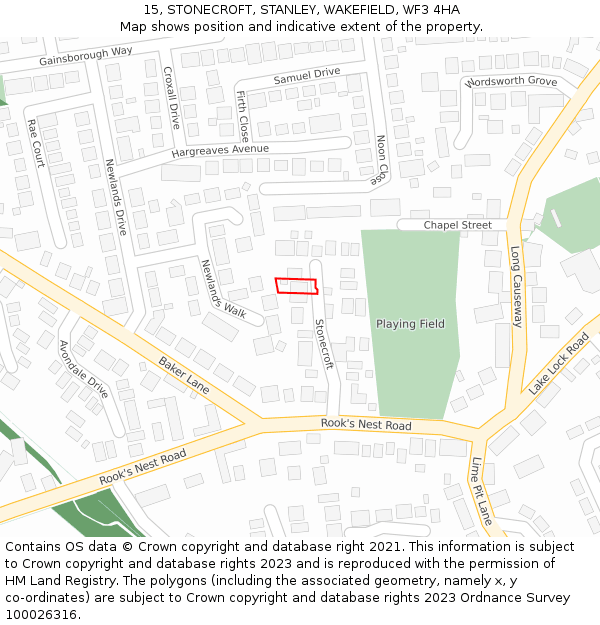 15, STONECROFT, STANLEY, WAKEFIELD, WF3 4HA: Location map and indicative extent of plot