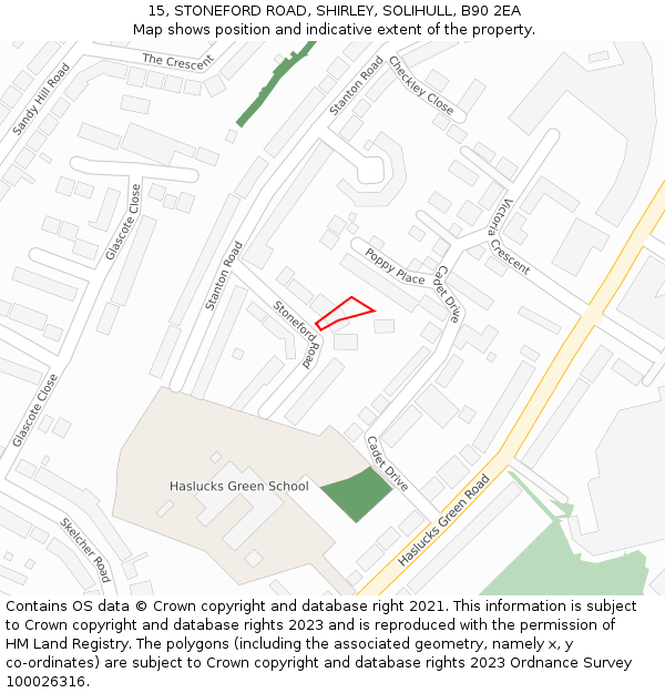 15, STONEFORD ROAD, SHIRLEY, SOLIHULL, B90 2EA: Location map and indicative extent of plot