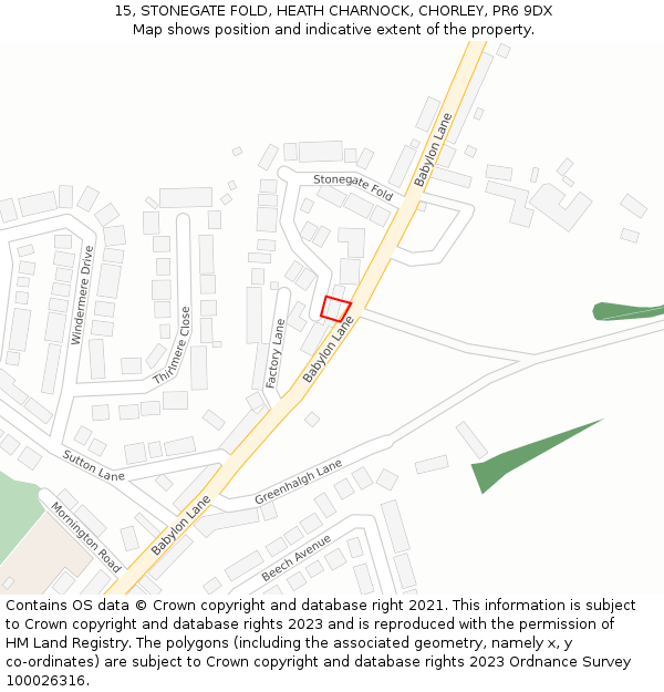 15, STONEGATE FOLD, HEATH CHARNOCK, CHORLEY, PR6 9DX: Location map and indicative extent of plot