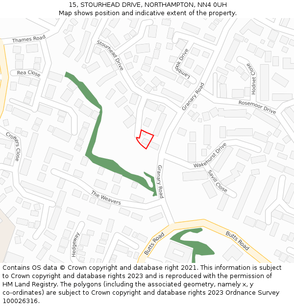 15, STOURHEAD DRIVE, NORTHAMPTON, NN4 0UH: Location map and indicative extent of plot