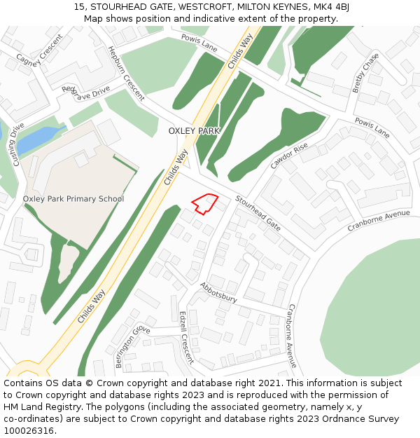 15, STOURHEAD GATE, WESTCROFT, MILTON KEYNES, MK4 4BJ: Location map and indicative extent of plot