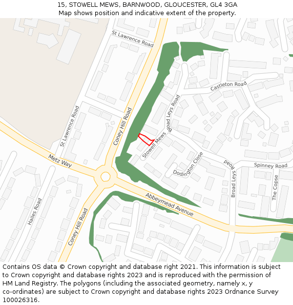 15, STOWELL MEWS, BARNWOOD, GLOUCESTER, GL4 3GA: Location map and indicative extent of plot