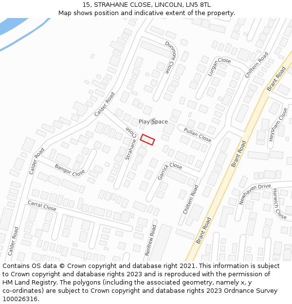 15, STRAHANE CLOSE, LINCOLN, LN5 8TL: Location map and indicative extent of plot