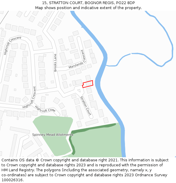 15, STRATTON COURT, BOGNOR REGIS, PO22 8DP: Location map and indicative extent of plot