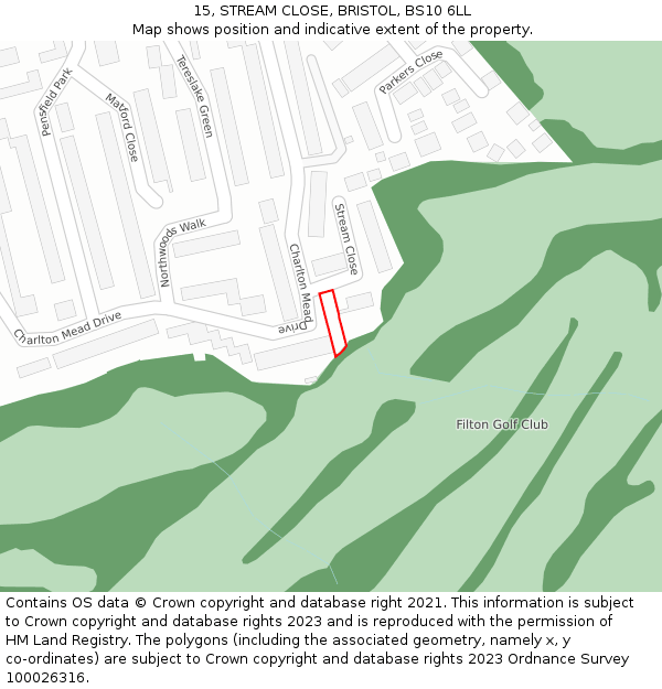 15, STREAM CLOSE, BRISTOL, BS10 6LL: Location map and indicative extent of plot