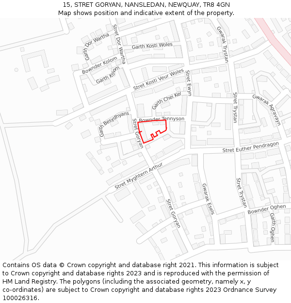 15, STRET GORYAN, NANSLEDAN, NEWQUAY, TR8 4GN: Location map and indicative extent of plot
