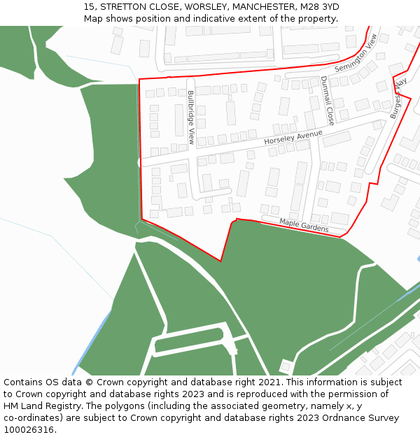 15, STRETTON CLOSE, WORSLEY, MANCHESTER, M28 3YD: Location map and indicative extent of plot