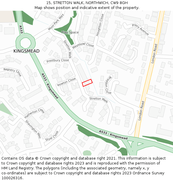 15, STRETTON WALK, NORTHWICH, CW9 8GH: Location map and indicative extent of plot