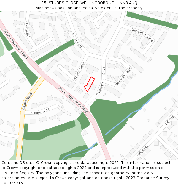 15, STUBBS CLOSE, WELLINGBOROUGH, NN8 4UQ: Location map and indicative extent of plot